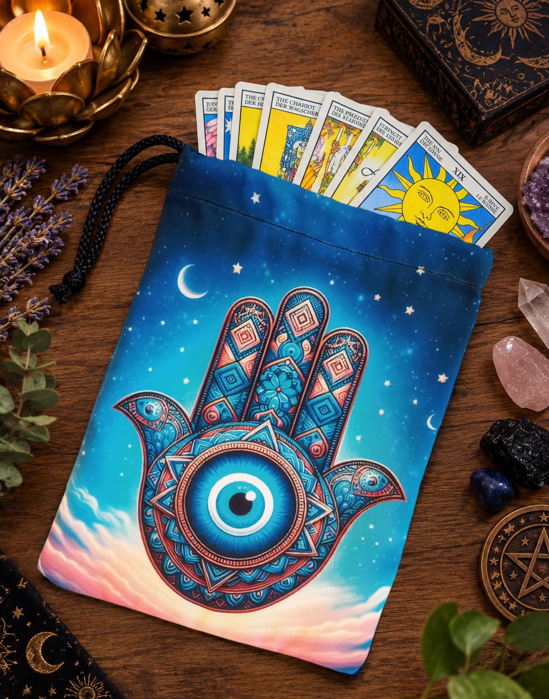 Bolsa porta mazo de tarot Mano de Hamsa