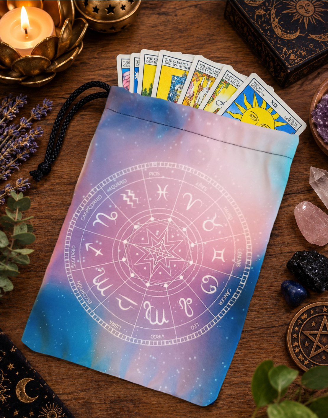 Bolsa porta mazo de tarot Rueda del Zodíaco